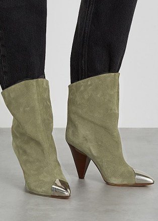 ISABEL MARANT Lapee 100 taupe suede ankle boots ~ silver detail pointed toe ~ cone heels