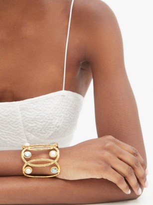 SYLVIA TOLEDANO Jackie pearl and abalone gold-plated cuff ~ luxe cuffs ~ statement jewellery - flipped