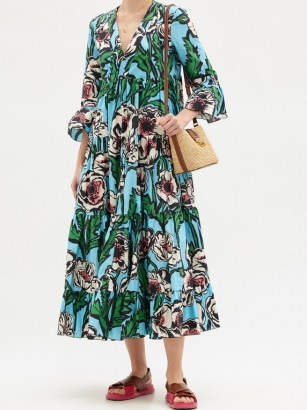 LA DOUBLEJ Jennifer Jane floral-print cotton midi dress | bold retro prints - flipped