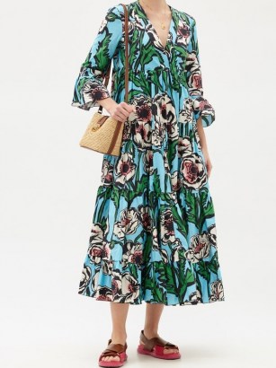 LA DOUBLEJ Jennifer Jane floral-print cotton midi dress | bold retro prints