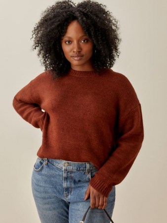 Reformation Jour Oversized Crew Sweater | cinnamon-brown crewneck | crew neck sweaters