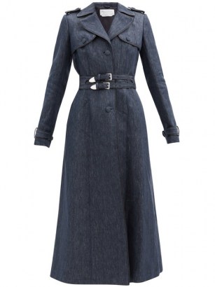 GABRIELA HEARST Karban piped linen-twill trench coat | blue denim-look double belt coats