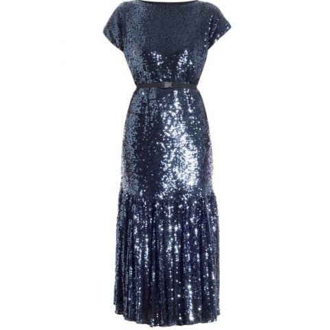 Meem Label Kate Blue Sequin Midi ~ tiered hem occasion dresses ~ sequinned evening wear - flipped