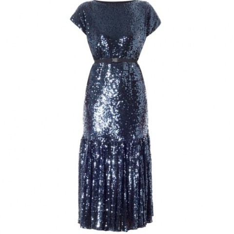 Meem Label Kate Blue Sequin Midi ~ tiered hem occasion dresses ~ sequinned evening wear