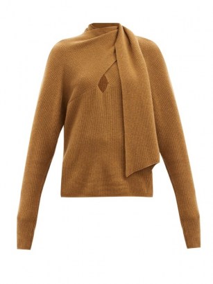 PETAR PETROV Kumi scarf-neck ribbed-knit cashmere sweater | wrap front sweaters