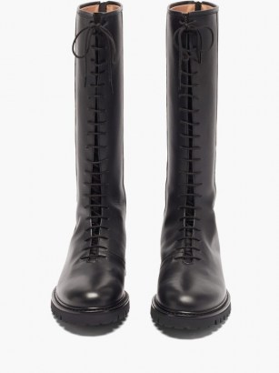 LEGRES Black lace-up knee-high leather boots - flipped