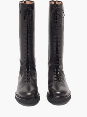 LEGRES Black lace-up knee-high leather boots