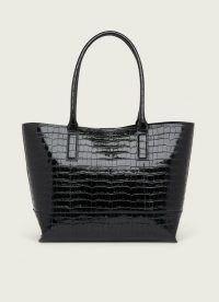 L.K. BENNETT LACEY BLACK CROC-EFFECT LEATHER TOTE BAG | roomy crocodile embossed bags