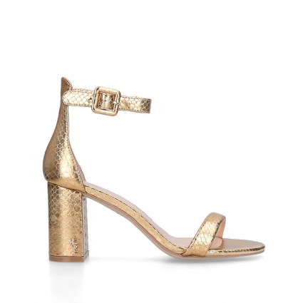 KURT GEIGER LONDON LANGLEY ~ gold block heel ankle strap sandal