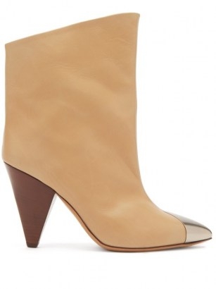 ISABEL MARANT Lapee metallic-toecap leather ankle boots in beige - flipped