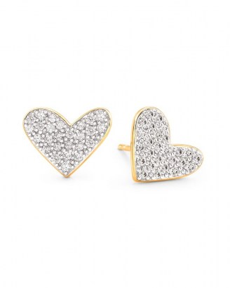 KENDRA SCOTT Large Heart 14k Yellow Gold Stud Earrings In White Diamond | luxe hearts | studs - flipped