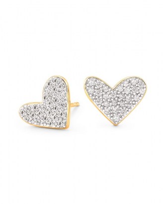 KENDRA SCOTT Large Heart 14k Yellow Gold Stud Earrings In White Diamond | luxe hearts | studs