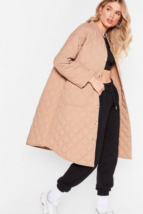 Layer It on the Line Quilted Longline Coat ~ beige quilt detail coats - flipped