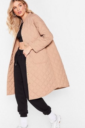 Layer It on the Line Quilted Longline Coat ~ beige quilt detail coats