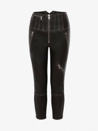 Alexander McQueen Leather Biker Trouser | skinny crop leg zip detail trousers - flipped