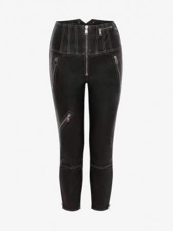 Alexander McQueen Leather Biker Trouser | skinny crop leg zip detail trousers