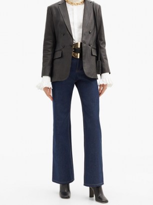 PACO RABANNE Leather-patch high-rise flared jeans ~ dark blue flares - flipped