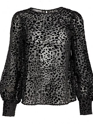 OLIVER BONAS Leopard Print Textured Black Blouse - flipped