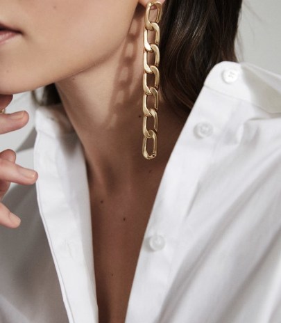 REISS LEXI BRUSHED PLATED GOLD MULTI LINK EARRINGS GOLD ~ long chain linked drops ~ effortless glamour