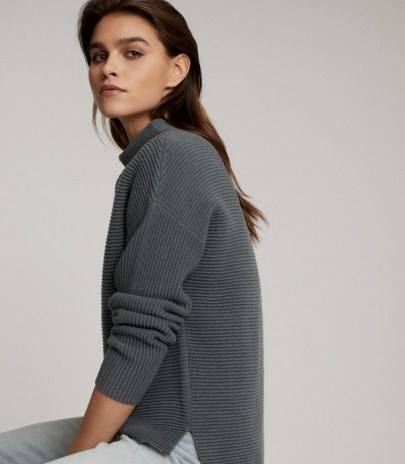 REISS LILA RIBBED HIGH NECK JUMPER TEAL ~ relaxed fit jumpers