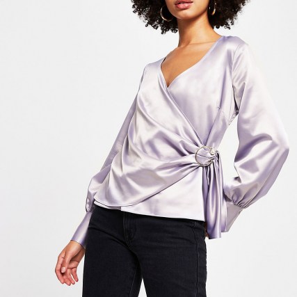 RIVER ISLAND Lilac wrap long sleeve blouse top