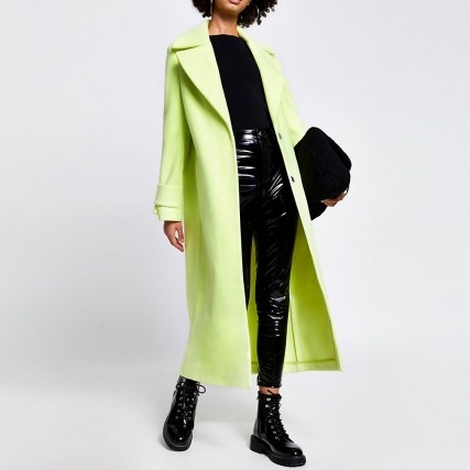 RIVER ISLAND Lime cuff detail longline coat ~ long bright coats - flipped