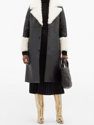 STAND STUDIO Linda faux shearling-trimmed faux leather coat ~ monochrome winter coats - flipped
