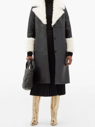 STAND STUDIO Linda faux shearling-trimmed faux leather coat ~ monochrome winter coats