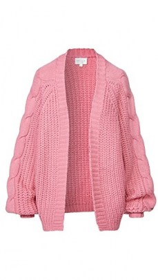 Line & Dot Bailey Cable Knit Cardigan ~ pink chunky open front cardigans - flipped