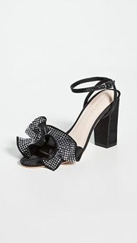 Loeffler Randall Savannah Ruffle Heel Sandals Diamante/Black | block heel party shoes