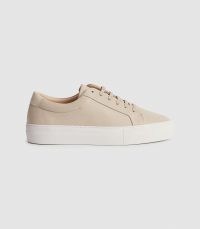 REISS LUCA TUMBLED LEATHER SNEAKERS TAUPE ~ neutral trainers ~ sports luxe shoes