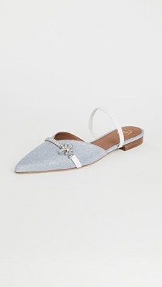 Malone Souliers Lila Flats / silver crystal-embellished point-toe flat shoes - flipped