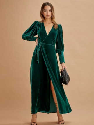 Reformation Mandi Dress in Emerald ~ green side tie maxi ~ velvet occasionwear - flipped