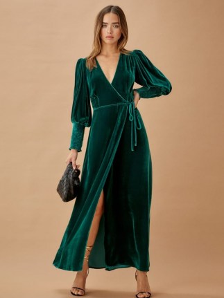 Reformation Mandi Dress in Emerald ~ green side tie maxi ~ velvet occasionwear