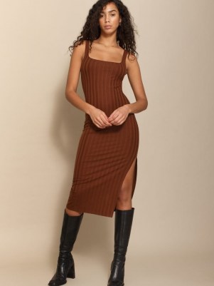 Reformation Matera Dress | brown thigh high split dresses