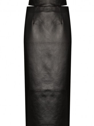 Materiel cut-out detail pencil midi skirt | black faux leather skirts