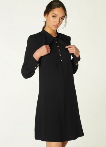 L.K. BENNETT MILLIE BLACK CREPE FRILL COLLAR TUNIC DRESS ~ LBD ~ pussy bow dresses