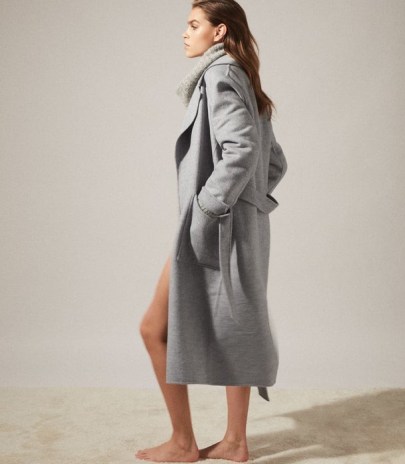 REISS MILLIE WOOL BLEND LONGLINE OVERCOAT GREY ~ oversized classic wrap coats
