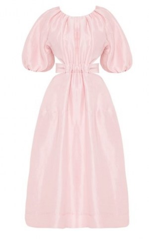 Aje Mimosa Cutout Linen-Silk Midi Dress | pink puff sleeve dresses - flipped