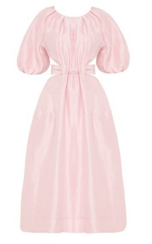 Aje Mimosa Cutout Linen-Silk Midi Dress | pink puff sleeve dresses
