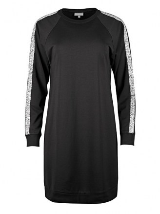 Mono Animal Spot Tape Black Sweatshirt Jumper Dress / stripe sleeve sweat dresses - flipped