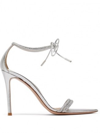 GIANVITO ROSSI Montecarlo 105 crystal-embellished leather sandals ~ metallic silver barely there heels - flipped