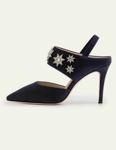 Boden Natalia Slingbacks – Navy ~ dark blue embellished high heels ~ evening slingback shoes - flipped
