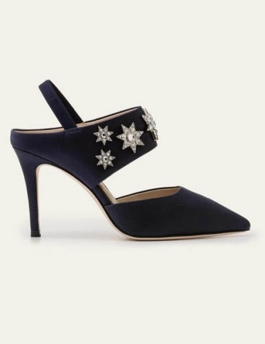 Boden Natalia Slingbacks – Navy ~ dark blue embellished high heels ~ evening slingback shoes