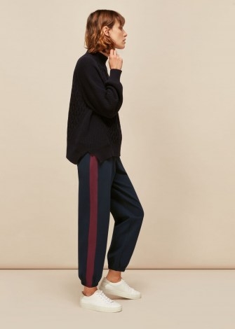 WHISTLES SLIM SIDE STRIPE JOGGER / navy striped joggers / blue cuffed jogging bottoms - flipped