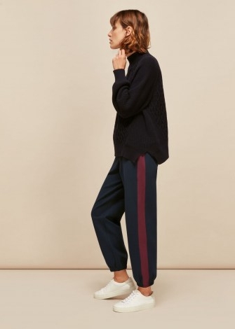 WHISTLES SLIM SIDE STRIPE JOGGER / navy striped joggers / blue cuffed jogging bottoms