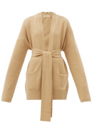 EXTREME CASHMERE No.154 Care belted stretch-cashmere cardigan ~ camel tie waist cardigans - flipped