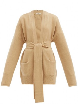 EXTREME CASHMERE No.154 Care belted stretch-cashmere cardigan ~ camel tie waist cardigans