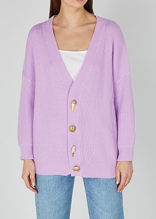 OLIVIA RUBIN Frankie lilac rib-knit cardigan ~ embellished button cardigans - flipped
