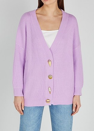 OLIVIA RUBIN Frankie lilac rib-knit cardigan ~ embellished button cardigans